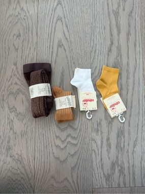 Assorted baby (6-12M)  socks and tights Pack - White, Mustard, Brown